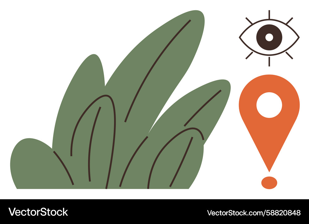 Eye overseeing greenery with location pointer Eye overseeing greenery with location pointer Vector Image