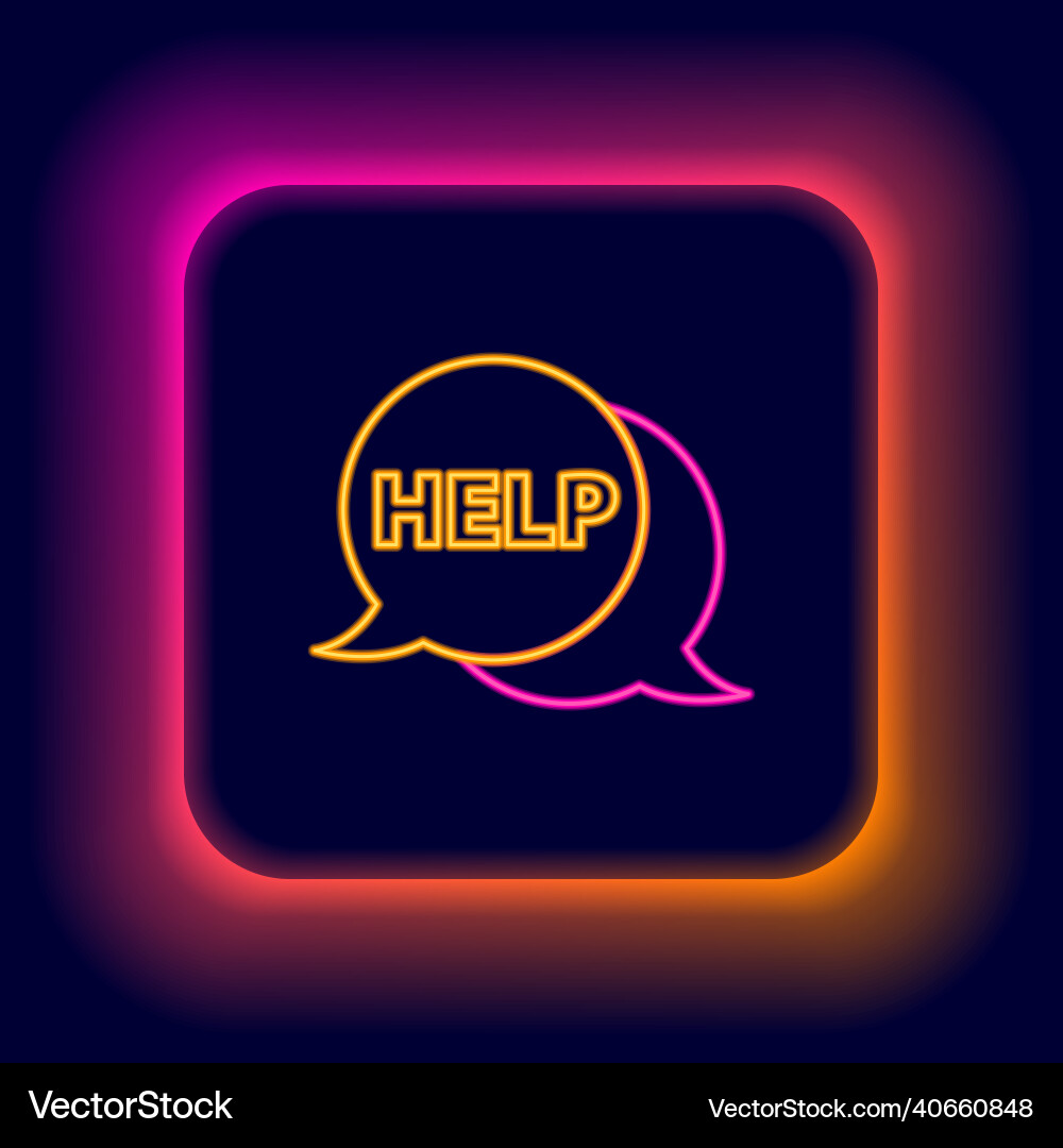 Glowing neon line speech bubble with text help Glowing neon line speech bubble with text help vector image