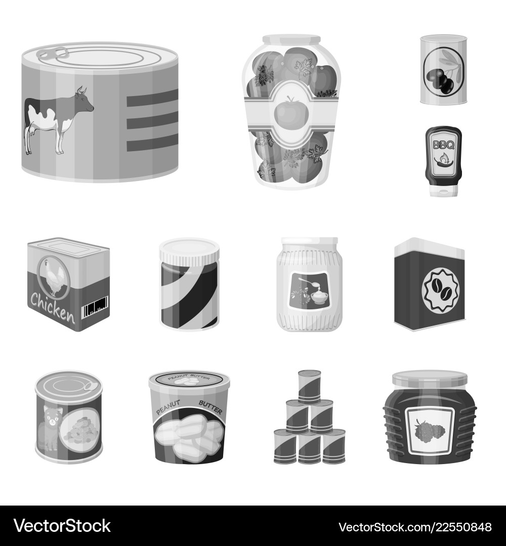 Isolated object of can and food icon collection Isolated object of can and food icon collection vector image