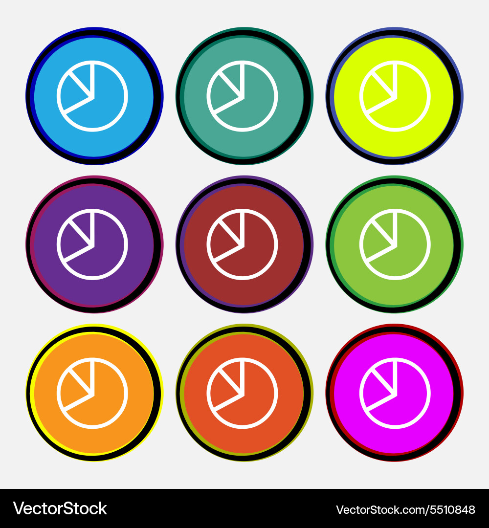Pie chart graph icon sign nine multi colored round vector image