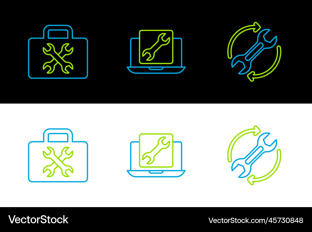 Set line wrench and arrows as workflow toolbox Vector Image