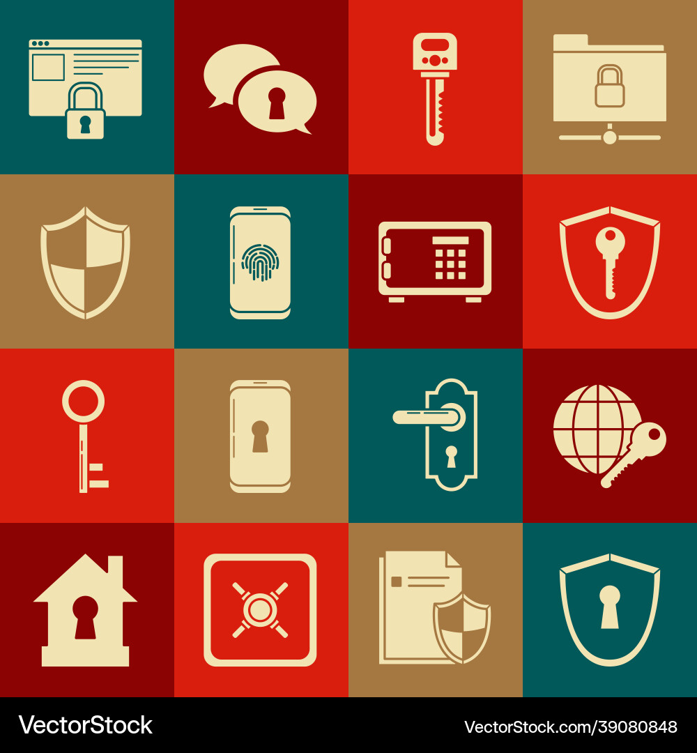 Set shield with keyhole globe key smartphone vector image