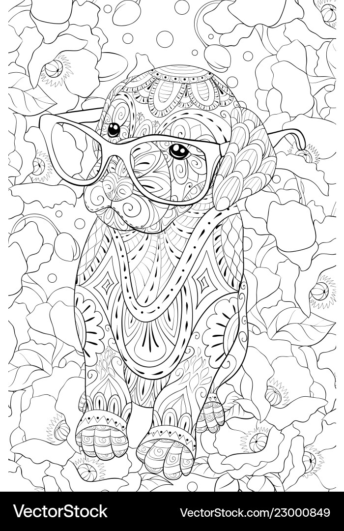 Adult coloring bookpage a cute dow with glasses Adult coloring bookpage a cute dow with glasses vector image
