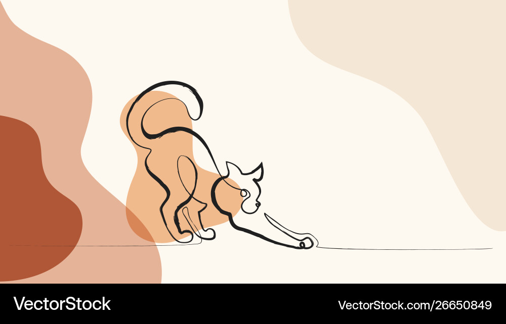 Eine Linie Zeichnung Katze stehend mit gerolltem Schwanz Eine Linie Zeichnung Katze stehend mit gerolltem Schwanz vektorbild