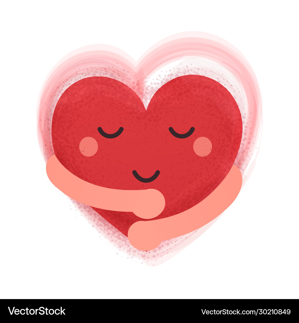 Happy smiling heart with hugging hands concept Happy smiling heart with hugging hands concept vector image