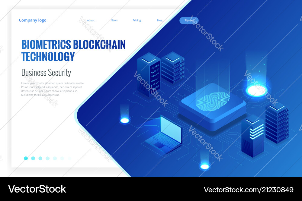 Isometric biometrics blockchain technology Isometric biometrics blockchain technology Vector Image