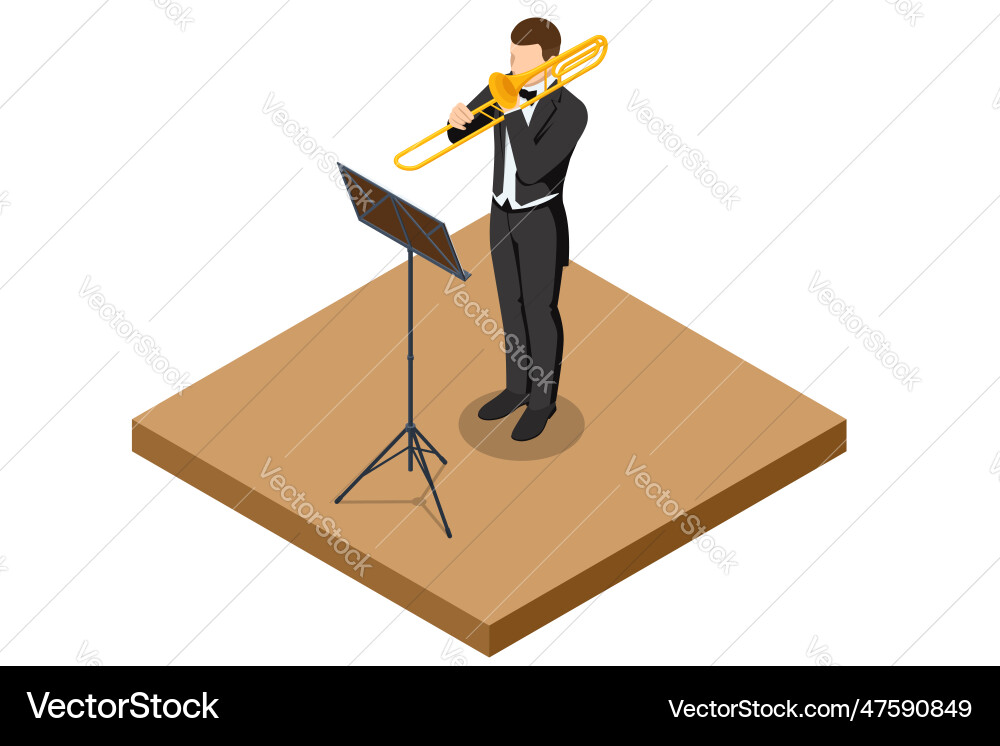 Isometric trombone orchestra brass instrument Isometric trombone orchestra brass instrument vector image