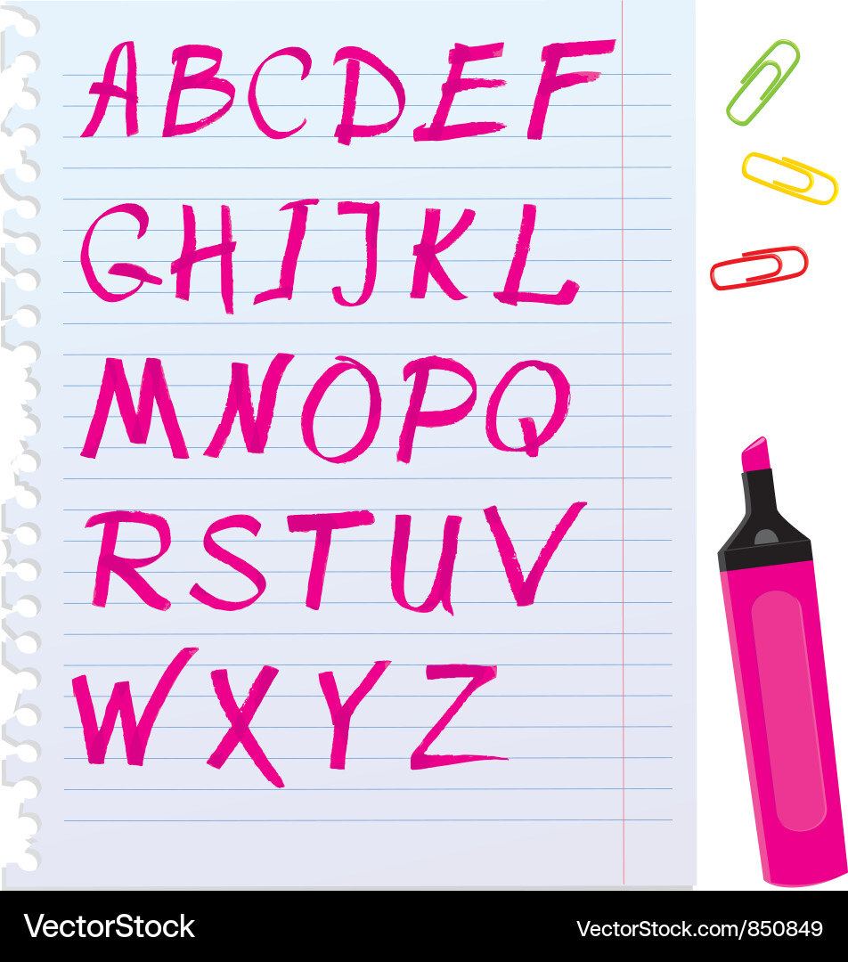 Magenta Alphabet Set - Scribbled Paper Vector Image