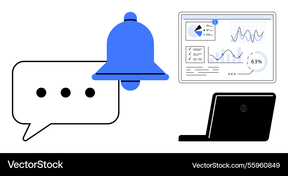 Notification alert with data analysis dashboard Notification alert with data analysis dashboard vector image