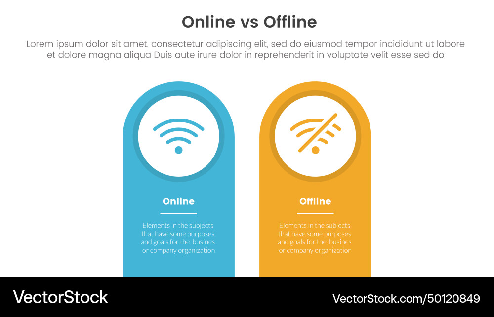 Online vs offline comparison or versus concept Online vs offline comparison or versus concept vector image