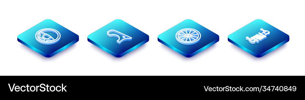 Set isometric line steering wheel car fender Set isometric line steering wheel car fender vector image
