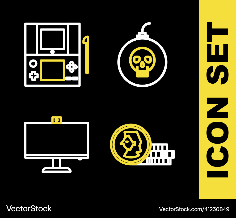 Set line bomb ready to explode coin for game Set line bomb ready to explode coin for game vector image