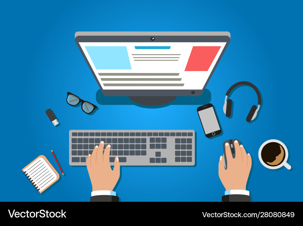 Top View Workspace with Monitor vector image
