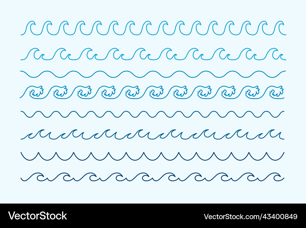 Waves curve line style sea pattern borders Waves curve line style sea pattern borders vector image