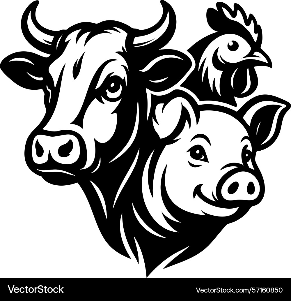 Farm Animals Heads Trio Vector Image
