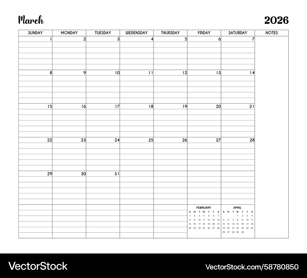 March  minimalist printable calendar page – Lizenzfreie