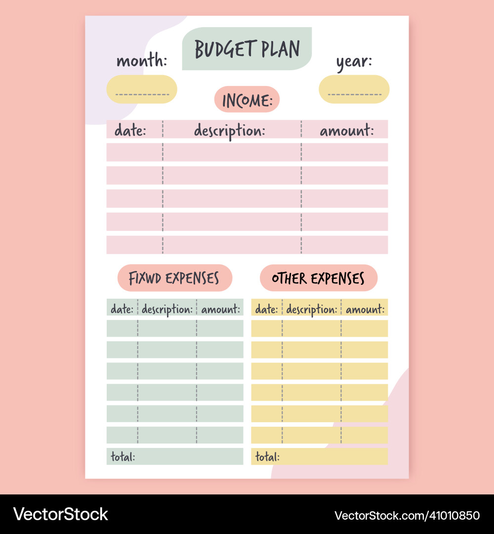 Modern budget plan template monthly weekly daily – Royalty-Free Vector |  VectorStock, image size:1000x1080