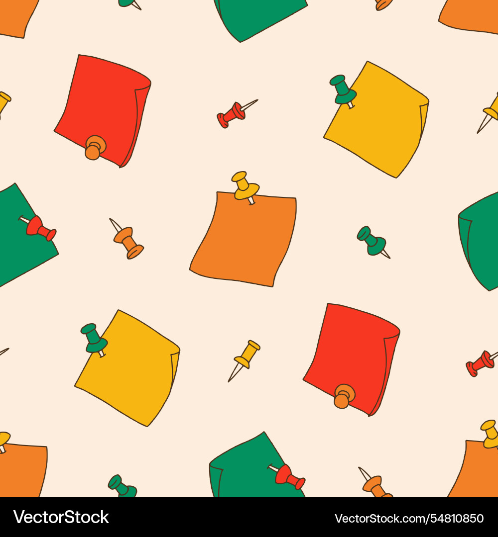 Paper notes thumbtack seamless pattern for print Paper notes thumbtack seamless pattern for print Vector Image