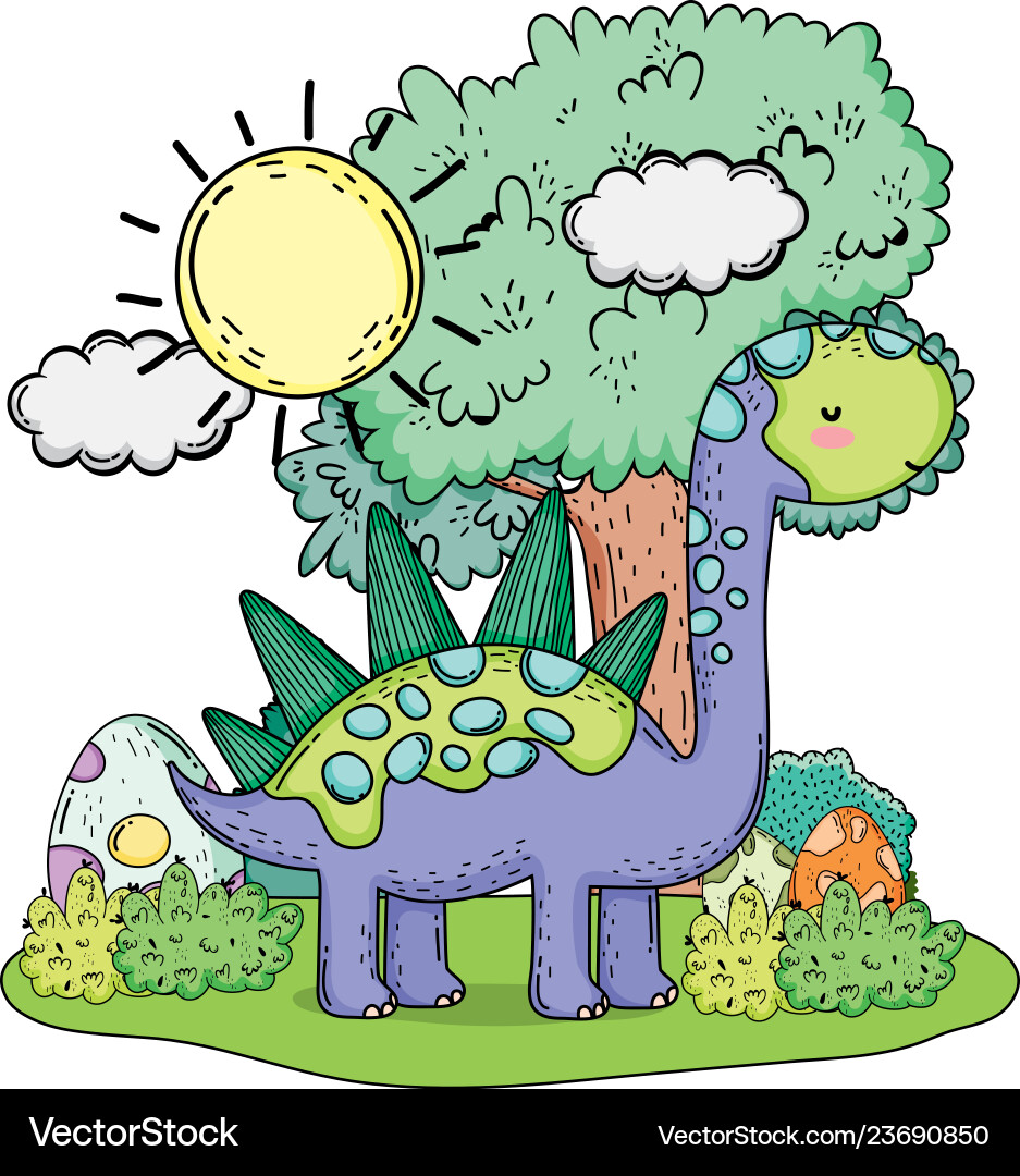 Süße Apatosaurus mit Baum in der Landschaft Süße Apatosaurus mit Baum in der Landschaft vektorbild