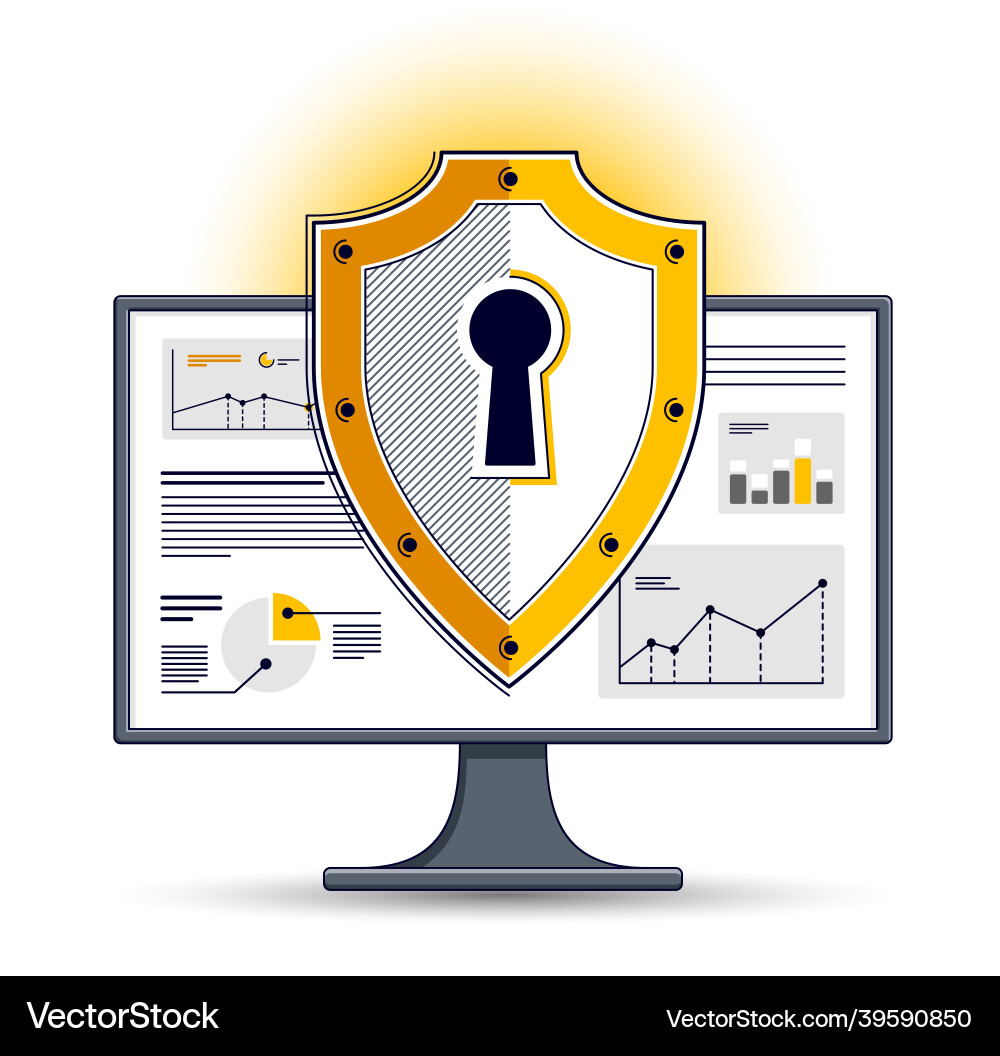 Shield over computer monitor private data Shield over computer monitor private data vector image