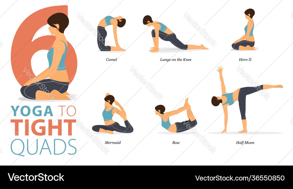 Six Yoga Poses for Quad Relief vector image