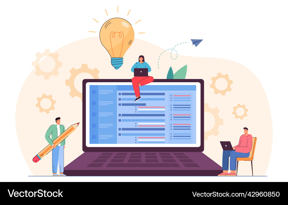 Tiny Coders on Laptop vector image