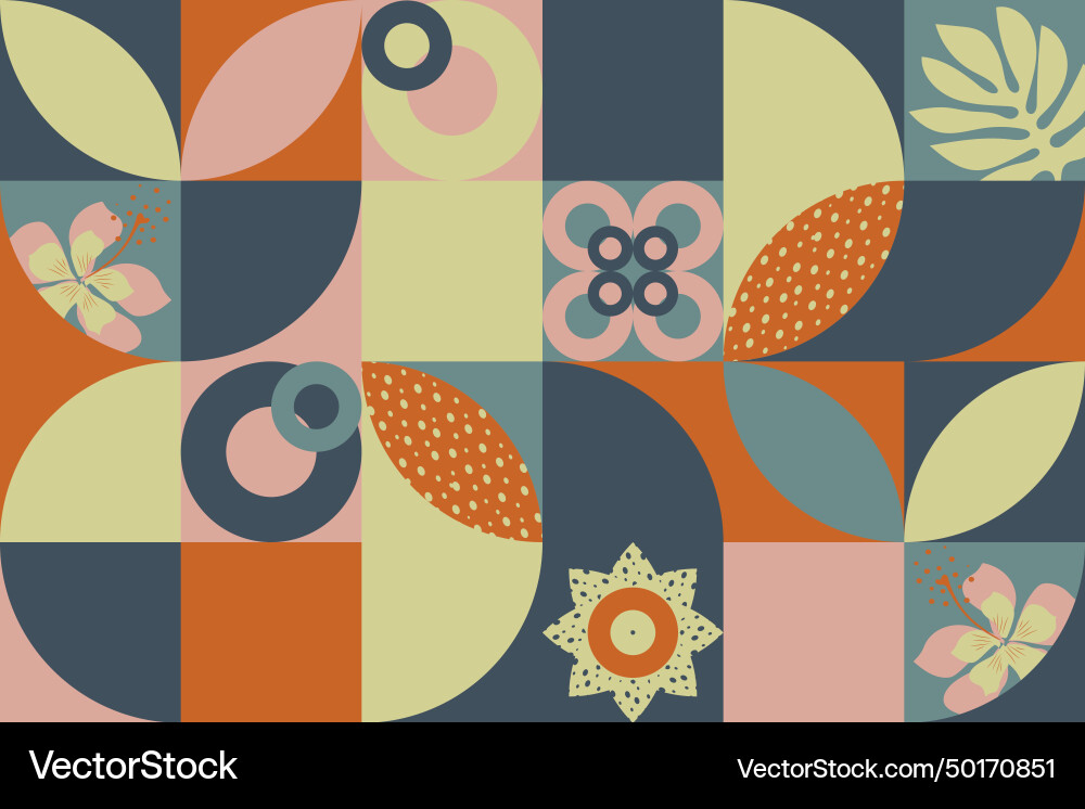 A collage of geometric shapes and flowers A collage of geometric shapes and flowers vector image