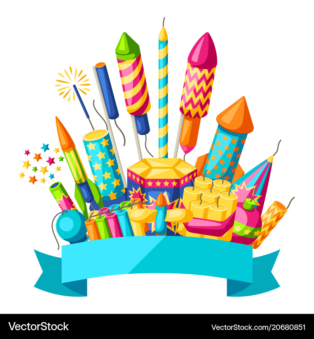 Background with colorful fireworks different vector image