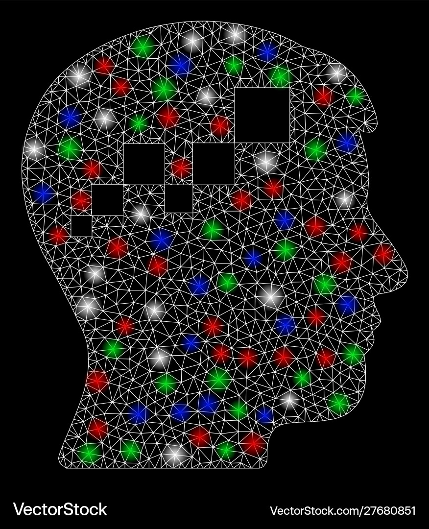 Bright mesh carcass brain blockchain with flare Vector Image