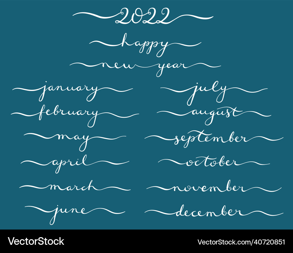 Calligraphic set of months the year 2022 vector image