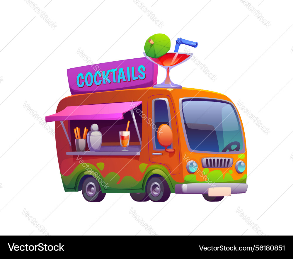 Cartoon cocktail street food truck vintage van vector image
