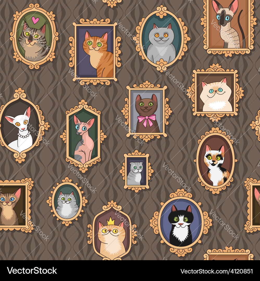 Charming Cat Portraits Seamless Pattern vector image