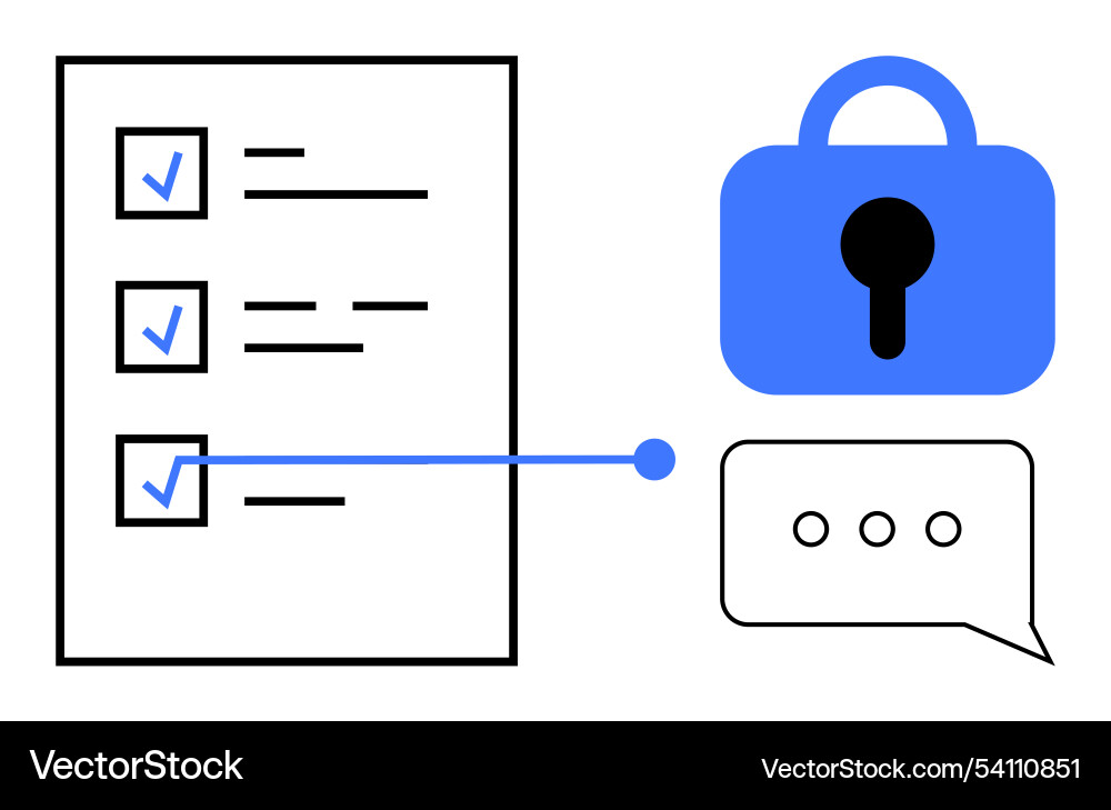 Checklist with security lock and speech bubble Checklist with security lock and speech bubble vector image