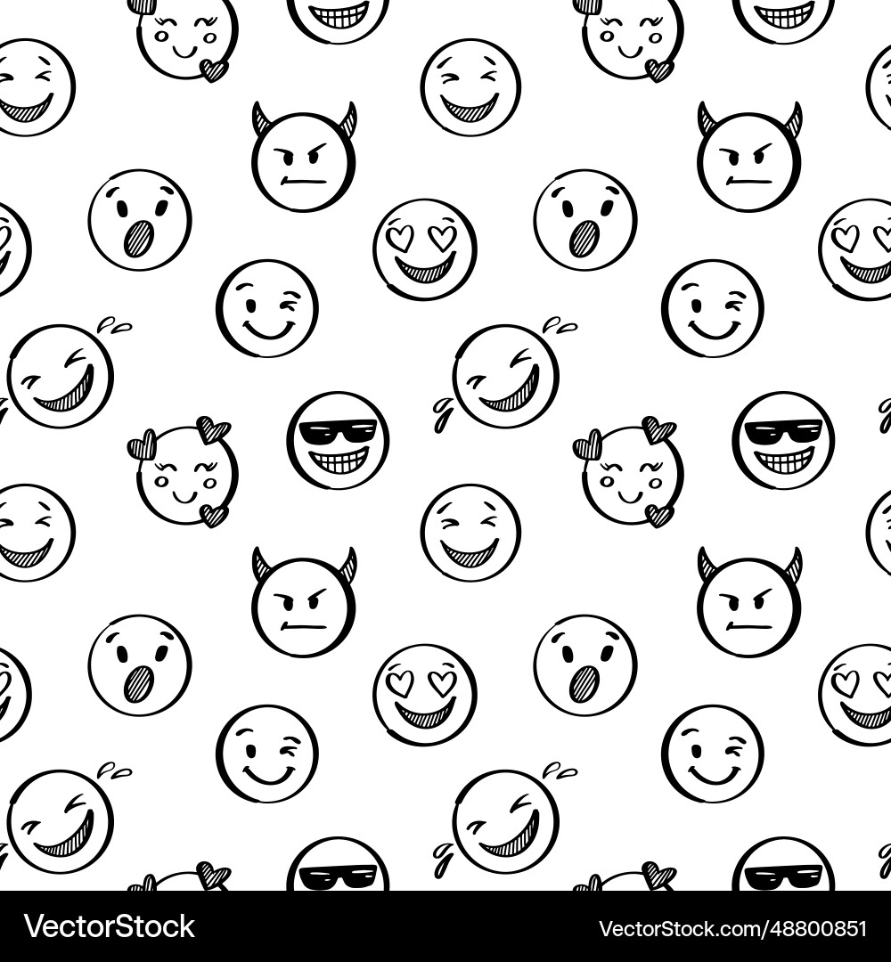 Doodle emoji seamless pattern hand drawn sketch Doodle emoji seamless pattern hand drawn sketch vector image