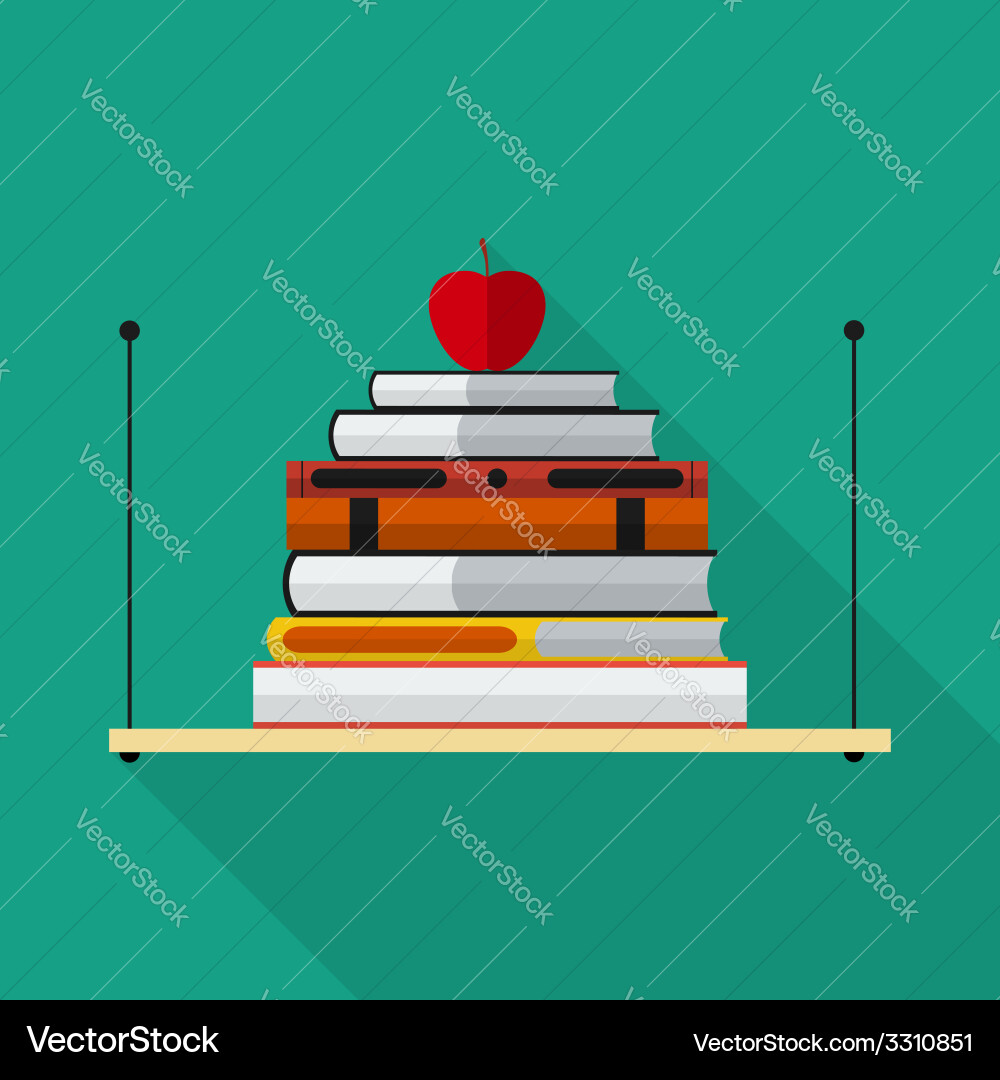 Flat bookshelf with long shadow icon vector image