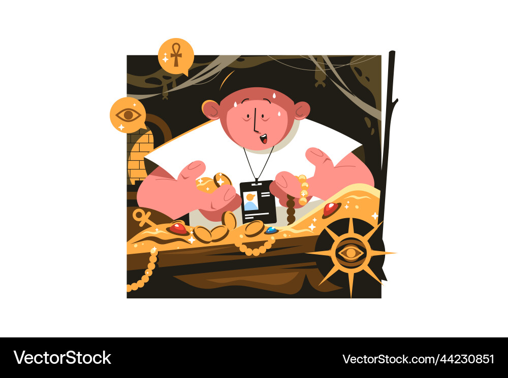 Guy finding hidden treasure in dungeon crawler vector image