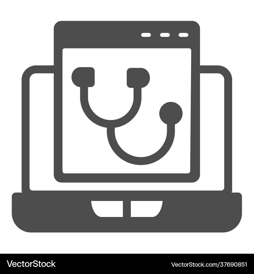Laptop program page with stethoscope solid icon Laptop program page with stethoscope solid icon vector image