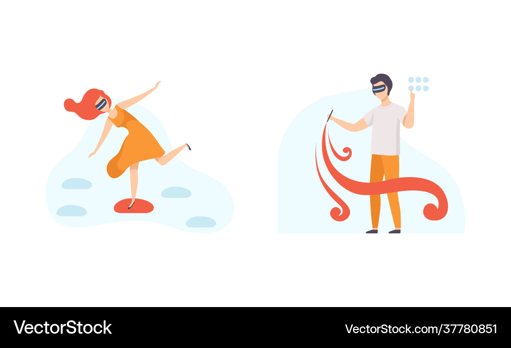 People using virtual reality technologies set People using virtual reality technologies set vector image