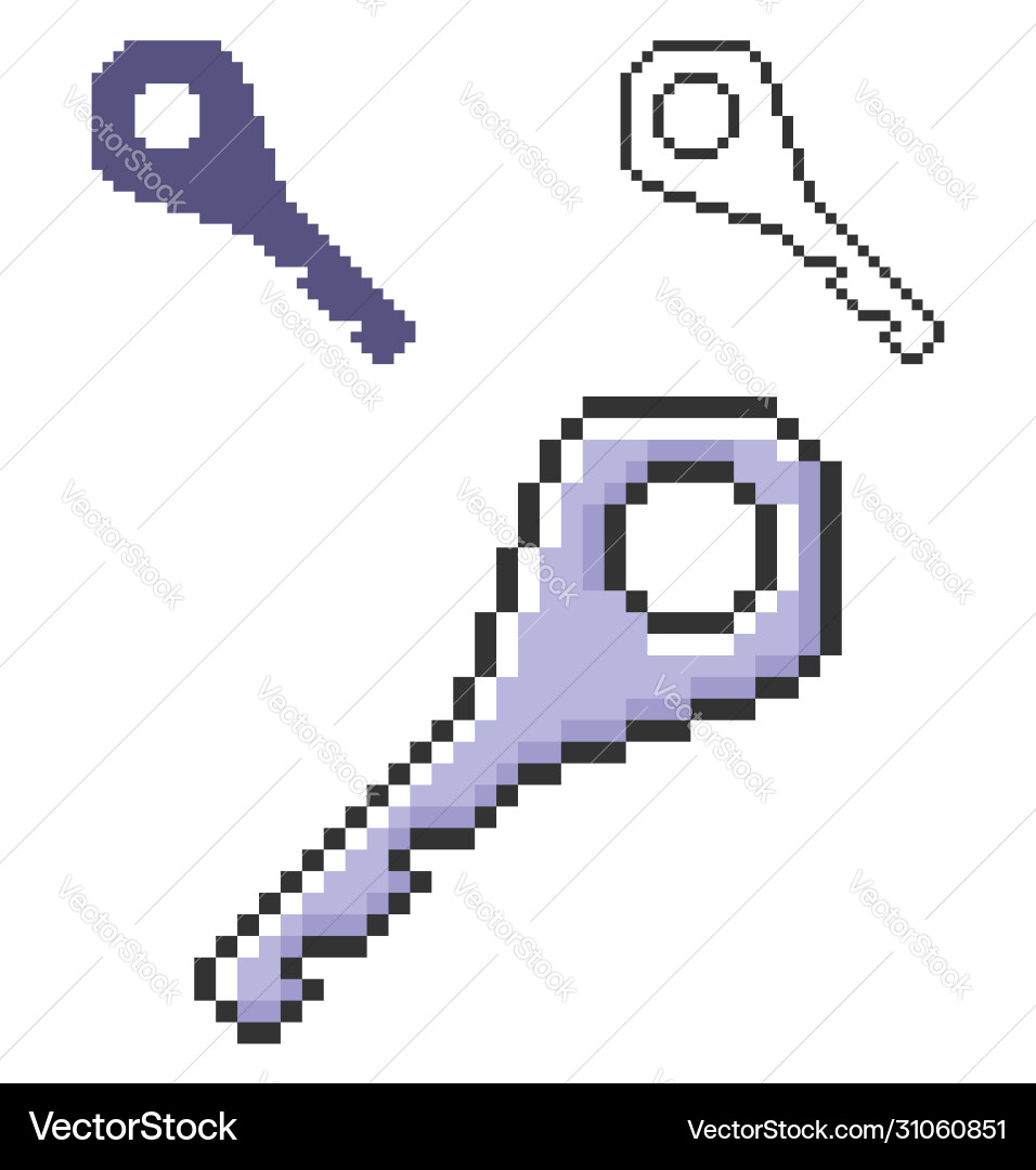 Pixel icon key in three variants fully editable vector image