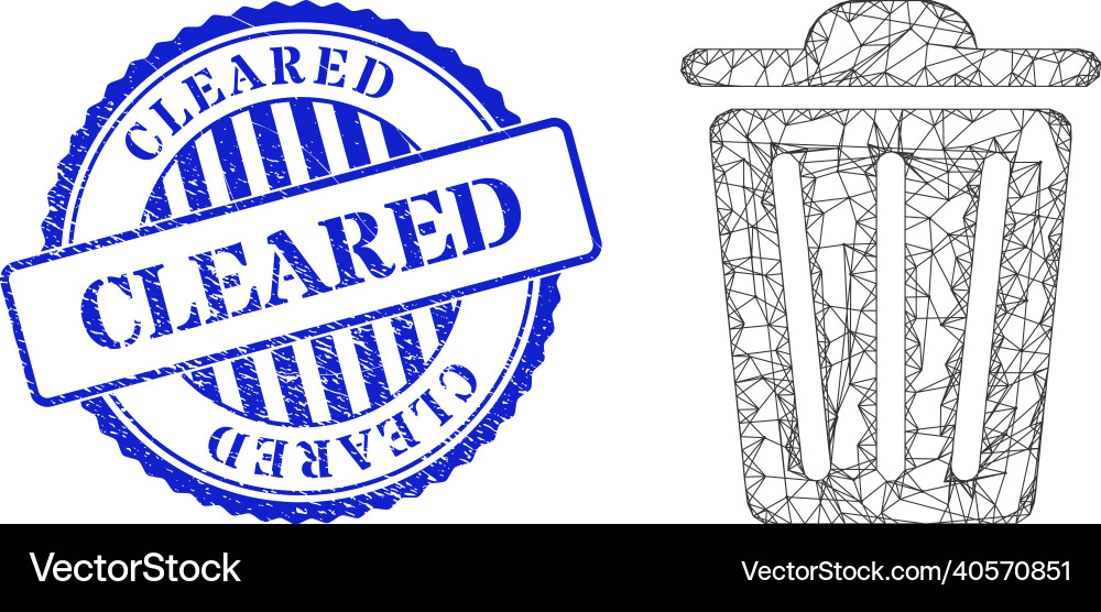 Rubber cleared badge and network trash can mesh Rubber cleared badge and network trash can mesh Vector Image