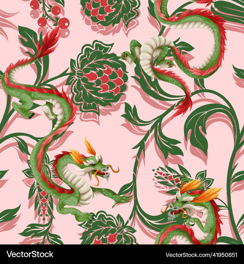 Seamless pattern with dragons and flowers Seamless pattern with dragons and flowers vector image