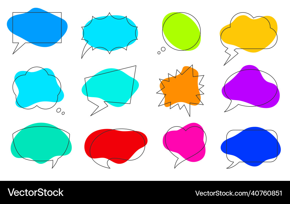 Speech bubble liquid shape color line flat set Vector Image