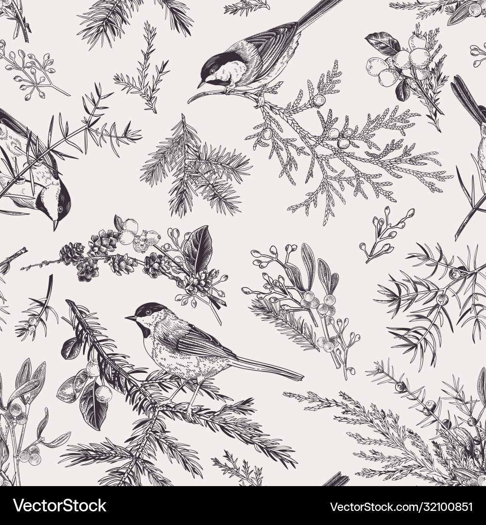 Vintage seamless pattern with birds vector image