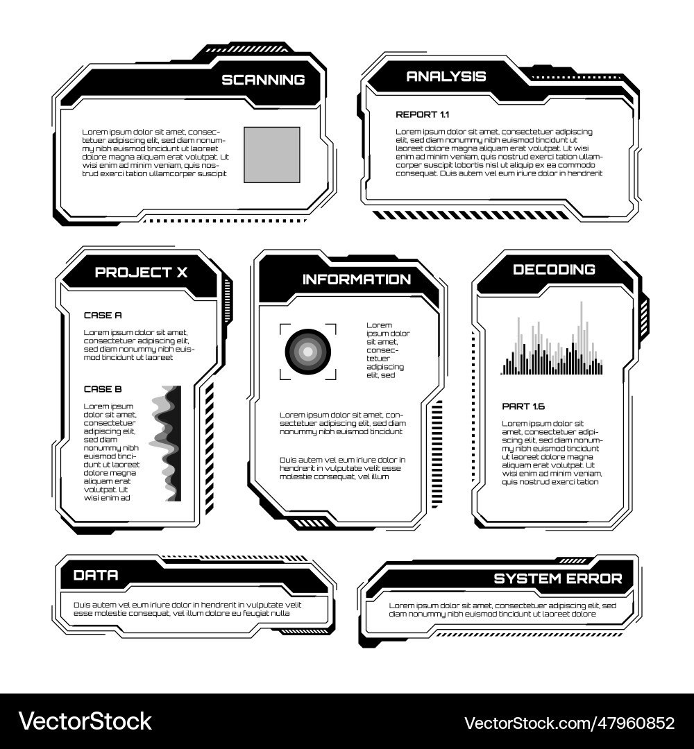 Black futuristic hud ui elements sci-fi user Black futuristic hud ui elements sci-fi user Vector Image