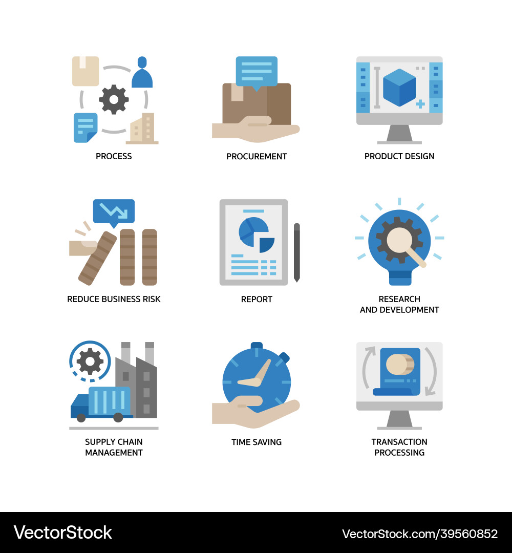 Business process outsourcing icons set Vector Image