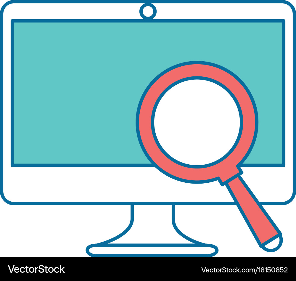 Computer display with magnifying glass vector image