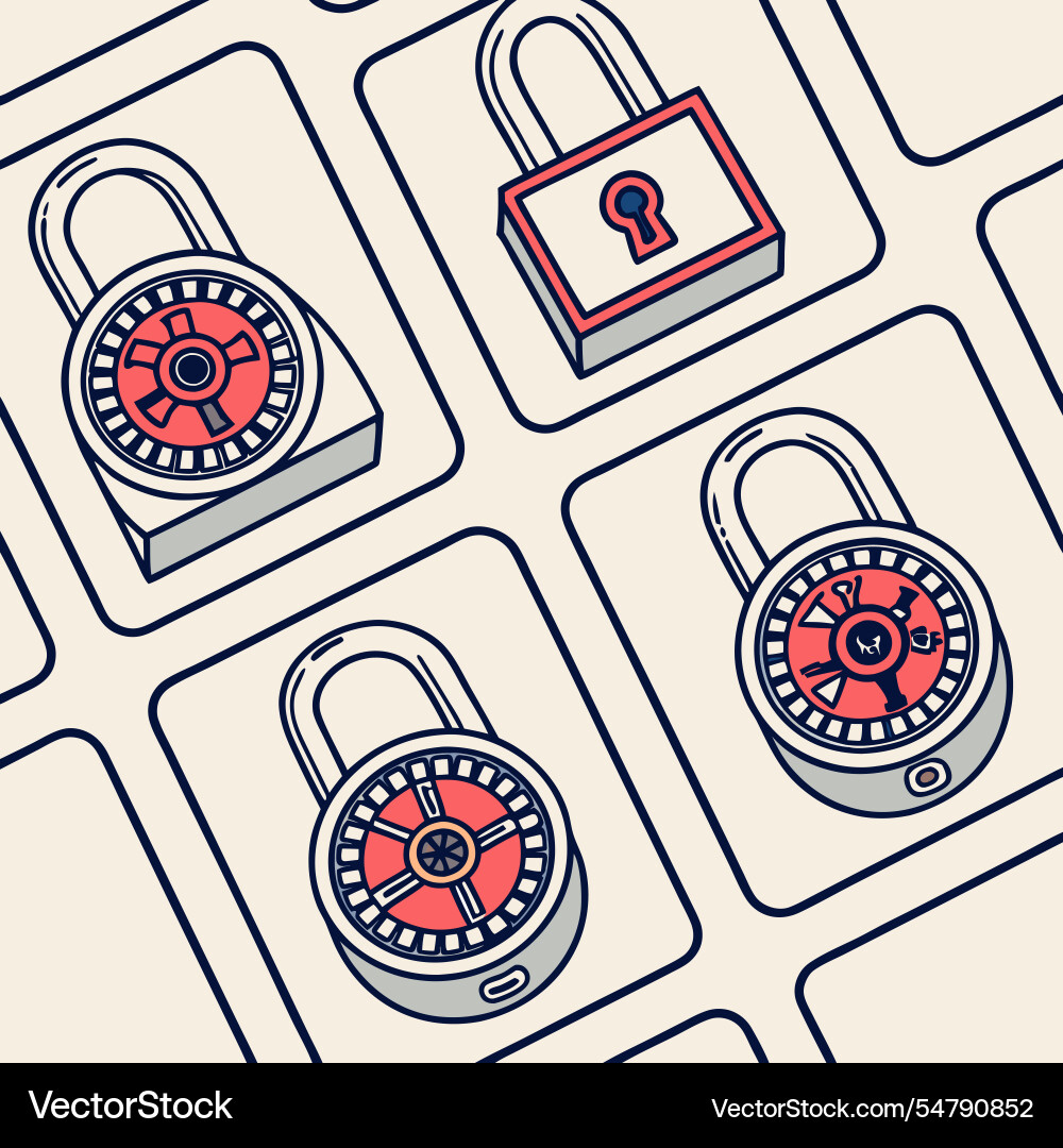 Digital padlocks in seamless grids secure pattern Vector Image
