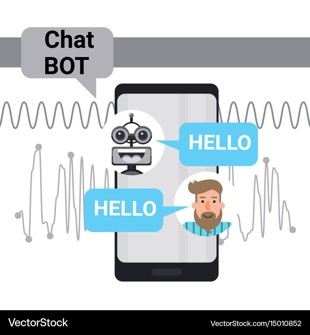 Man chatting with chat bot on cell smart phone vector image