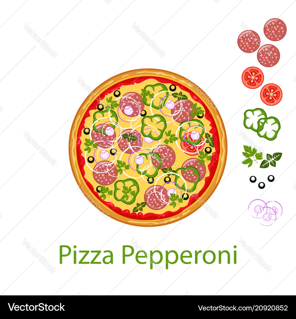 Pizza Pfefferoni flache Ikone isoliert auf weiß Pizza Pfefferoni flache Ikone isoliert auf weiß vektorbild