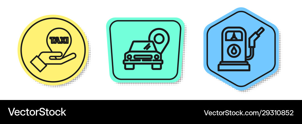 Set line hand on map pointer with taxi Set line hand on map pointer with taxi vector image